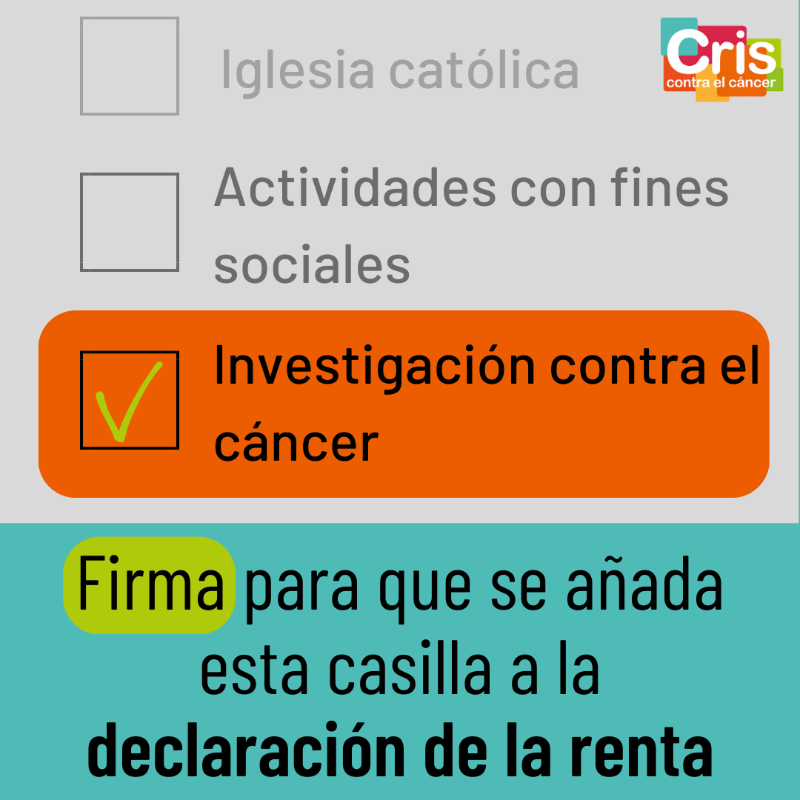 criscancer's tweet photo. La investigación contra el cáncer tiene el impacto suficiente en la sociedad como para contar con su propia casilla ◻️.

Ayúdanos a conseguir que se incluya una tercera casilla en la declaración de la renta destinada a la investigación oncológica ✅.
