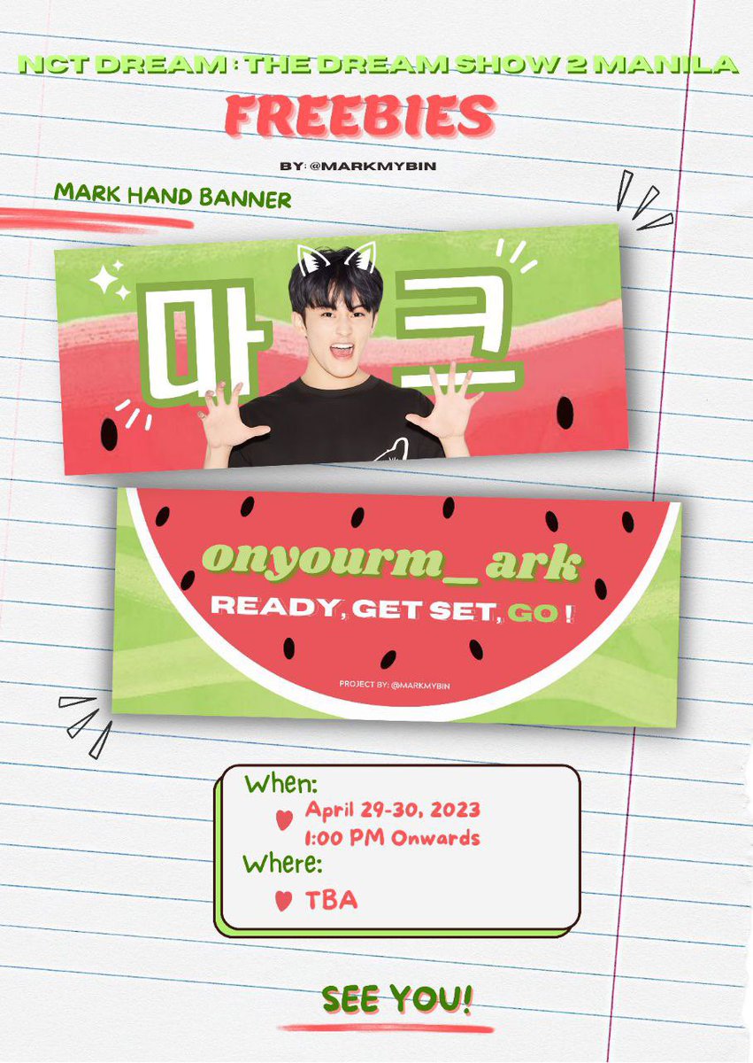 dearrnomin's tweet photo. 'onyourm_ark ready,get,set GO!'

Hello! NCTzens.  

I'll be giving away limited  Mark hand banners for #NCTDREAM_THEDREAMSHOW2_in_MANILA !

just approach me to claim your freebie☺️

see you there everyone! 

#NCTDREAM_THEDREAMSHOW2_in_MANILA https://t.co/InoUE9X3HF