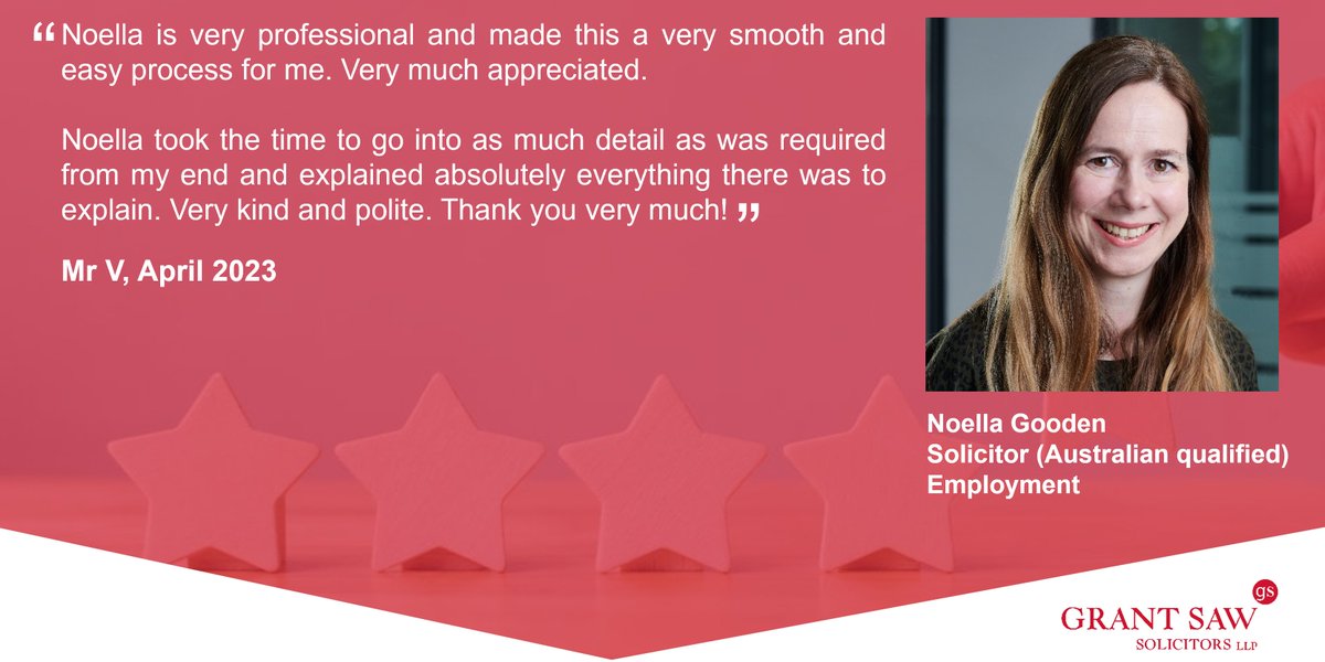 GS_Employment's tweet photo. Testimonial Tuesday: congratulations to Noella Gooden, Employment Solicitor (Australian qualified) at @GrantSaw, who has received the latest 5* client review #testimonialtuesday #clientreview #clientfeedback #employmentlaw #hr https://t.co/0gPIbLIsqV