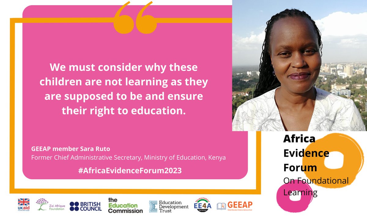 'We have a good understanding of which children are being left behind. It is more likely to be those with disabilities, those in rural areas, and those in arid and semi-arid areas....' #GEEAP member @SaraRuto_ speaking at the #AfricaEvidenceForum2023! 📚 #EvidenceInEducation