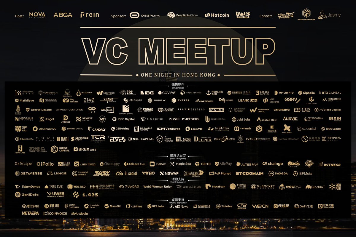ABGA_Global's tweet photo. Building Future Together! 🥳See you in Hong Kong
🍷HK NIGHT VC MEETUP
🕙Date: 19:00-23:00, April 13th
💪Host: @novaglobal_io @ABGAasia @theprein
👏Title sponsor: @DeepLinkGlobal @DeepBrainChain @HotcoinGlobal @UmisFriends
Co-host: @shabak_legend @GreenPower_N @JasmyMGT https://t.co/lQ2ia5HhlQ