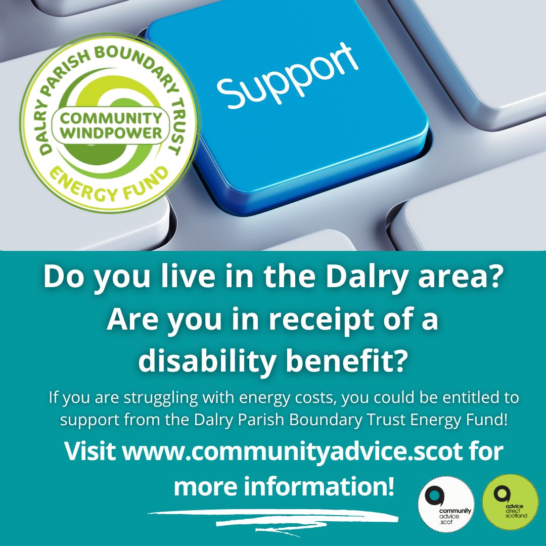Do you live in the Dalry area and receive a disability benefit?

If you are struggling with energy costs, you may be entitled to support from the Dalry Parish Boundary Trust Energy Fund! 

More: communityadvice.scot

@CWL_BeGreen <a href="/DalryParishBT/">Dalry Parish Boundary Trust</a>