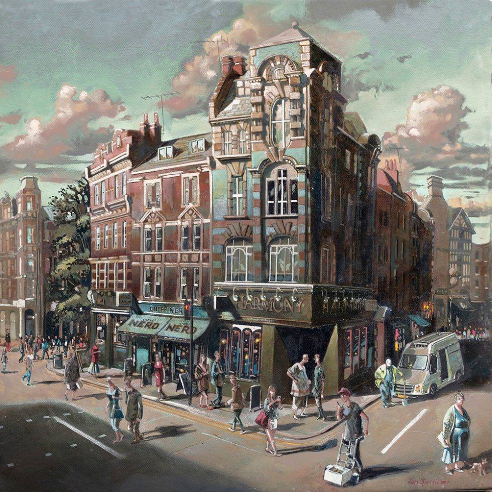 My #painting of #Charing Cross Road, #London
If you take a few moments each day to pause and look up then you would notice some architectural gems. 
<a href="/GrimArtGroup/">Grim Art</a> <a href="/PaintingsLondon/">Paintings of London</a> #architecture #art <a href="/sohosocietyw1/">The Soho Society</a> #Soho
