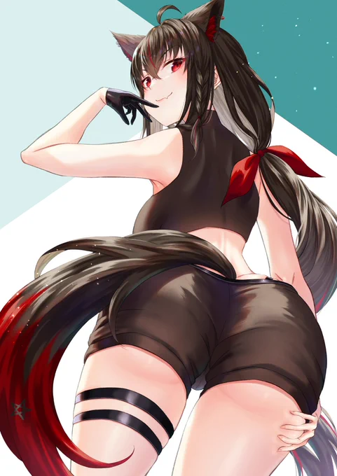自慢の毛並みを見せてくれる黒様「ほ～ら、これがフブキのより極上のヤツだぞぉ」#絵フブキ 