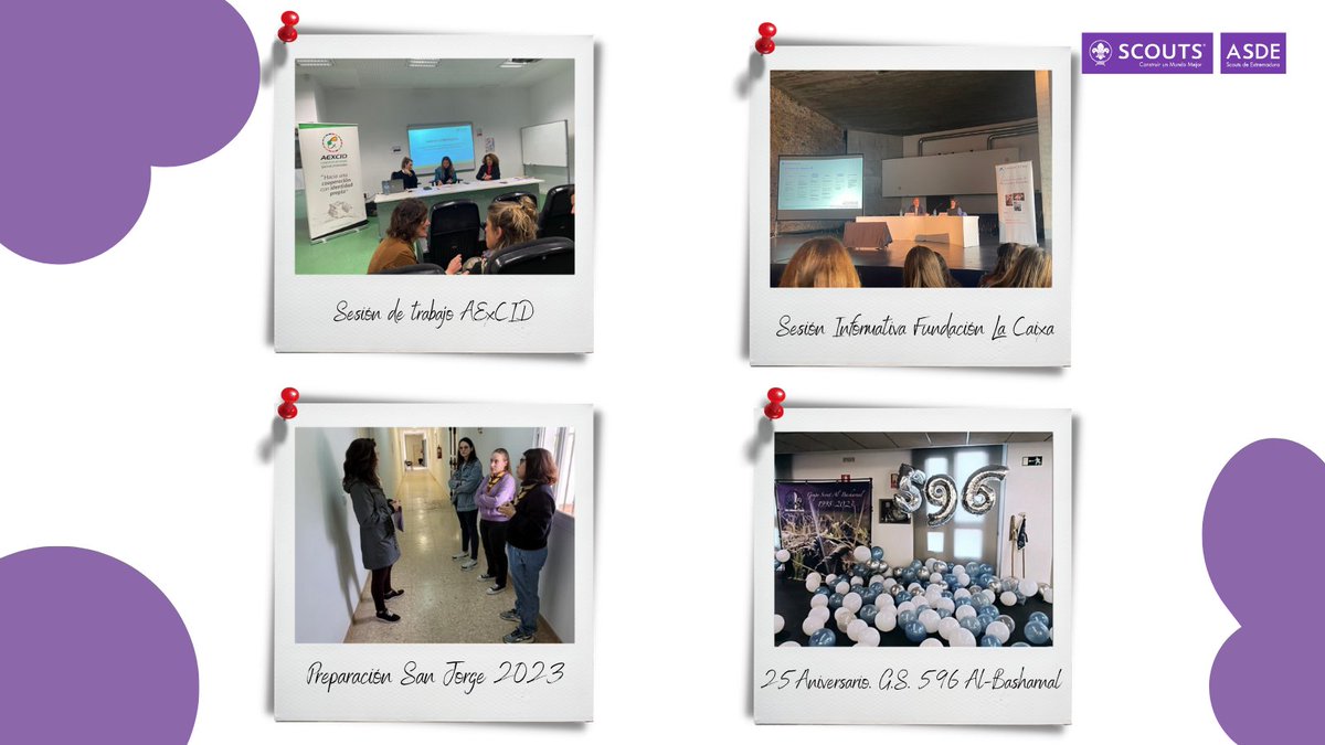 ASDEEx's tweet photo. Seguimos con un abril lleno de aventuras.
💜⚜️Nos vemos en el San Jorge 2023.⚜️💜
#SoyScout #ASDEEx #escultismo #EnResumen
@IJExtremadura @CONGDEX @AEXCID_ @scout_es https://t.co/N3QWSkwVso