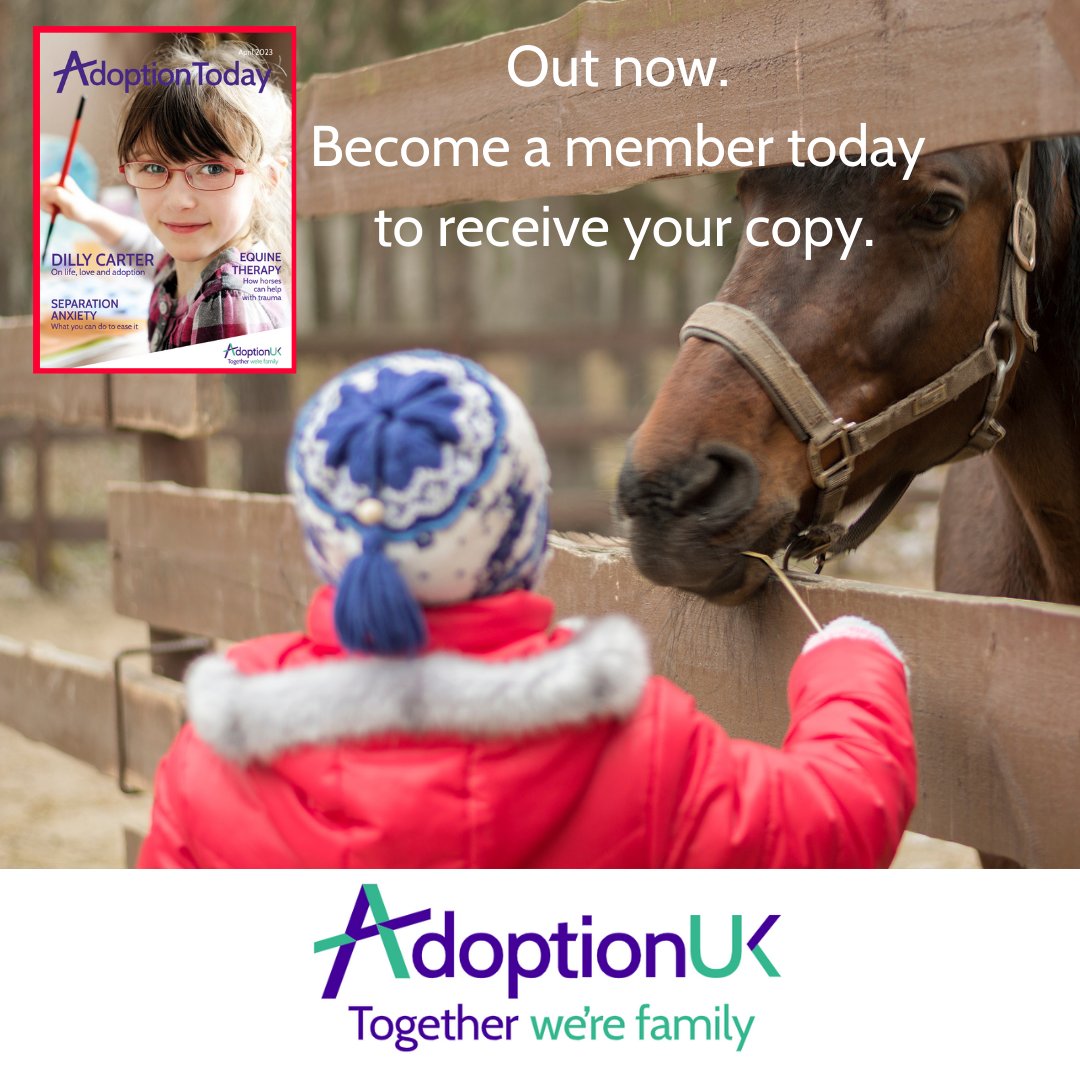 AdoptionUK's tweet photo. Interviews with queen of organisation Dilly Carter and best-selling author Anstey Harris, advice on separation anxiety, and the wonders of equine-assisted therapy. Join now to get your bountiful copy of Adoption Today https://t.co/hpgCPNPKAc https://t.co/opopWnRrPt