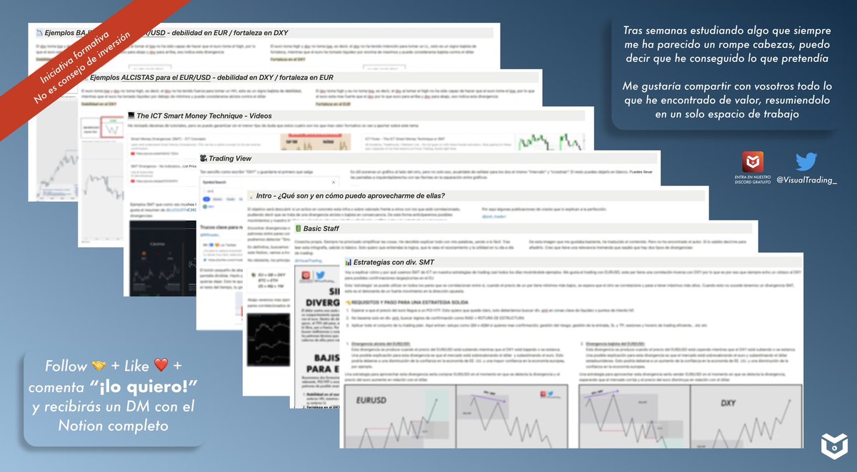 [ DIVERGENCIAS SMT /// SMC - ICT ]
 
Horas de estudio en un solo espacio de trabajo:
 
⍟ Intro
⍟ Basic Staff
⍟ Configuración TradingView
⍟ Top Videos ICT
⍟ Estrategia
⍟ Ejemplos

Lo voy enviar gratis por MD

Para recibirlo:
Like ❤️, Retweet 🔁, comenta "Lo quiero" y sígueme