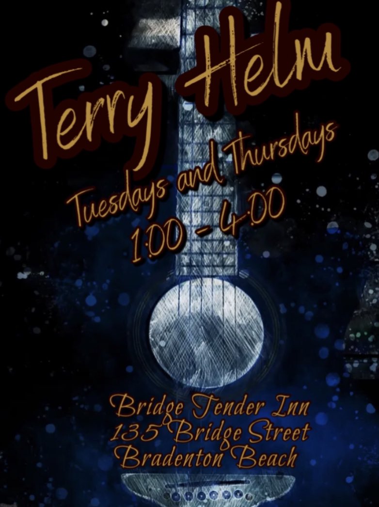 It’s time for Terry Helm to serenade you through the afternoon! #bridgetenderinn #BradentonBeach #annamariaisland #bestfoodanddrinksontheisland #bestlivemusiconAMI #terryhelm #meetmeatthetender