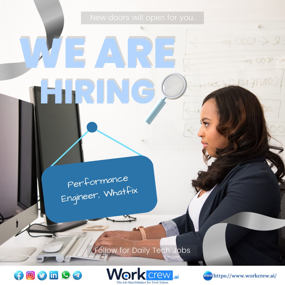 Workcrew_ai's tweet image. 🤝 WorkCrew is hiring

🏇 Job Title : Performance Engineer, Whatfix
📍 Location : Bangalore

✍ Apply for the mentioned job here : workcrew.ai/jobpost/6429d5…

#performanceengineer #hiringalert #jobs #hiringnow #hiringimmediately #techcommunity #techjobs #technicaljobs #softwarejobs