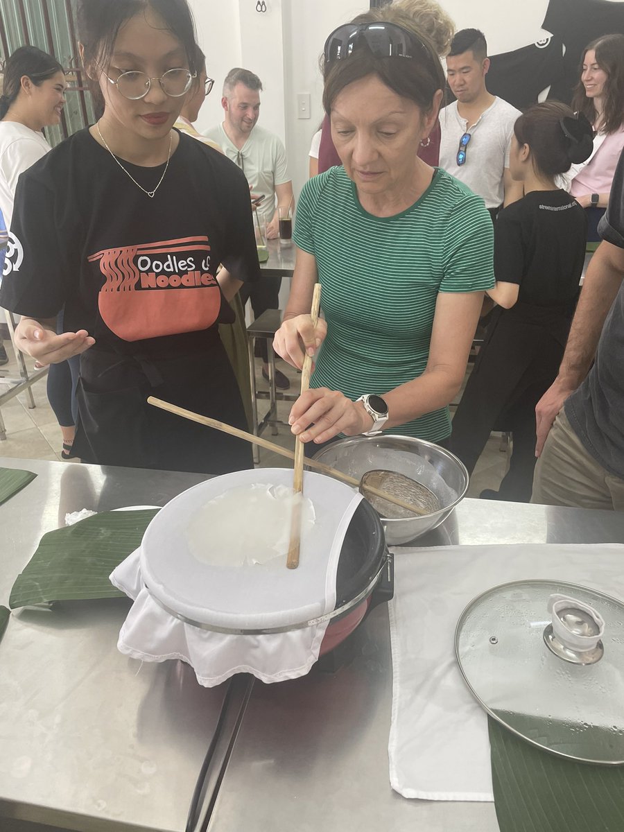 AnnetteBurgess2's tweet photo. Early morning Noodle making before the cycle. The concentration and the relief.#Vietnam #Supportinglocals #OodlesofNoodles #Streets with @gadventures https://t.co/OH2n75JYqc