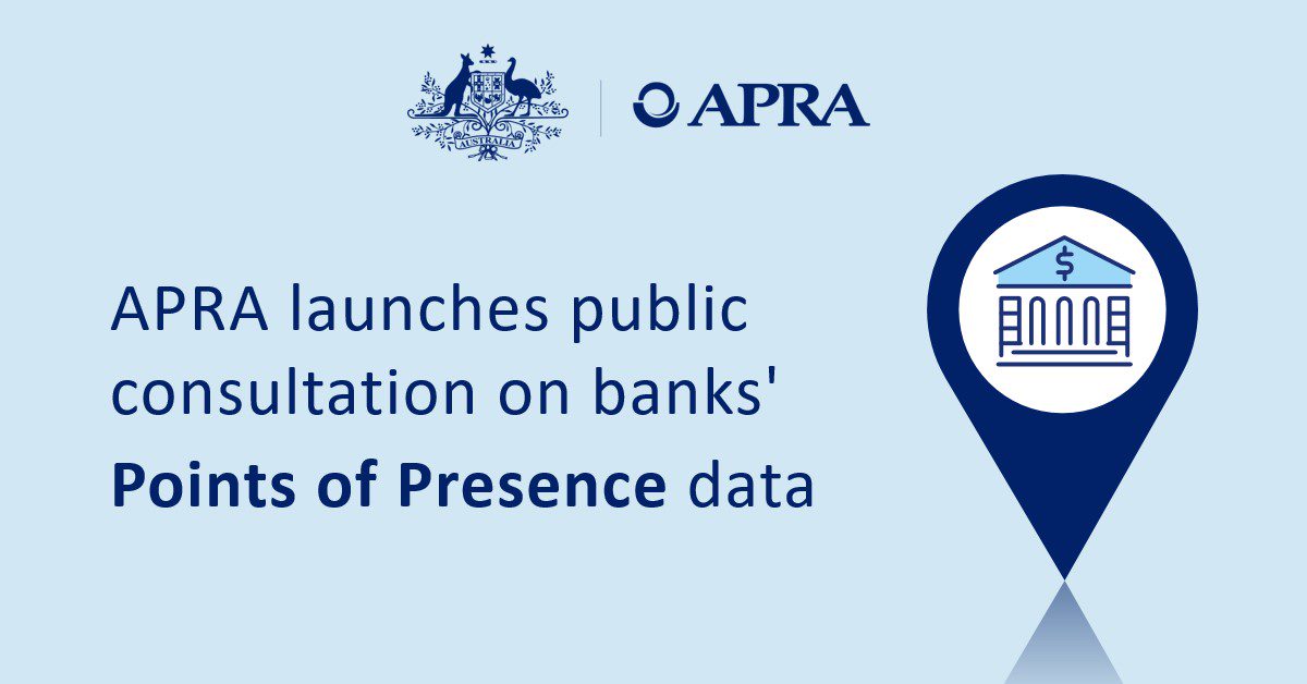 APRA releases a public consultation on its “points of presence” data – the data APRA collects and publishes on physical banking service channels in Australia: bit.ly/40XYNMB #APRA #prudential #banks