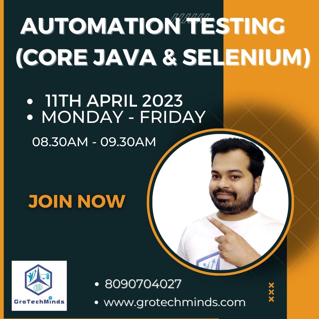 grotechminds's tweet image. GroTechMinds is launching a new batch of Automation Testing(Core Java + Selenium) starting 11th April 2023.
Teacher: Manish Kumar Tiwari(Founder-GroTechMinds,181k Youtube Subscribers)
#grotechminds #softwaretestingbymkt #automationtesting #seleniumjava