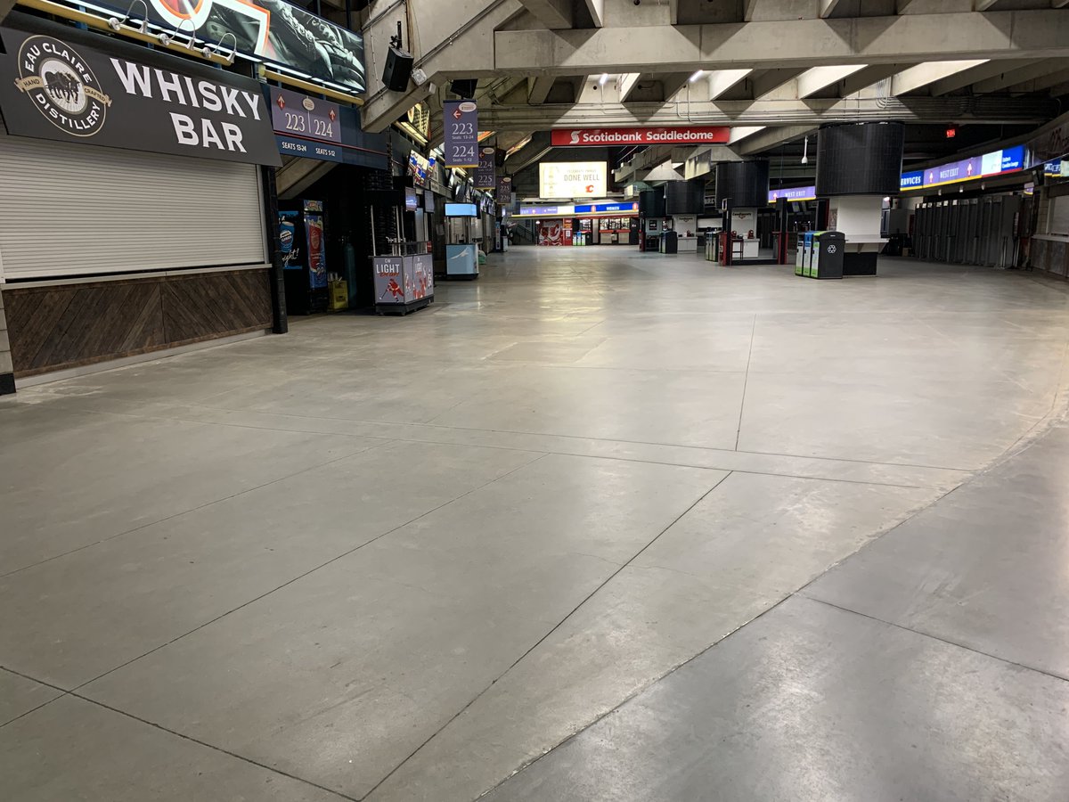 RickTulsie's tweet photo. #GoodNight @WHLHitmen &amp; #Flames fans. I’m done till the BIG #NHL game tomorrow. Here is something few get to see. Empty busy West Side #saddledome concourse. Something we just take for granted. #BallHockey anyone. LOL. #HockeyTwitter #ArenaLife #events #concerts #ShowTime https://t.co/cWIkvJk19Q
