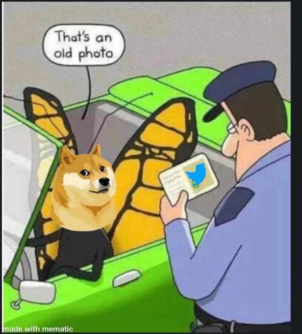 Mohan00054's tweet photo. #Musk checked the title change from Blue Bird to #DOGE  on Twitter. The CEO of Twitter first posted a meme of a police officer checking a paper, which Doge says is a vintage image. https://t.co/TjgBXT1gYZ
