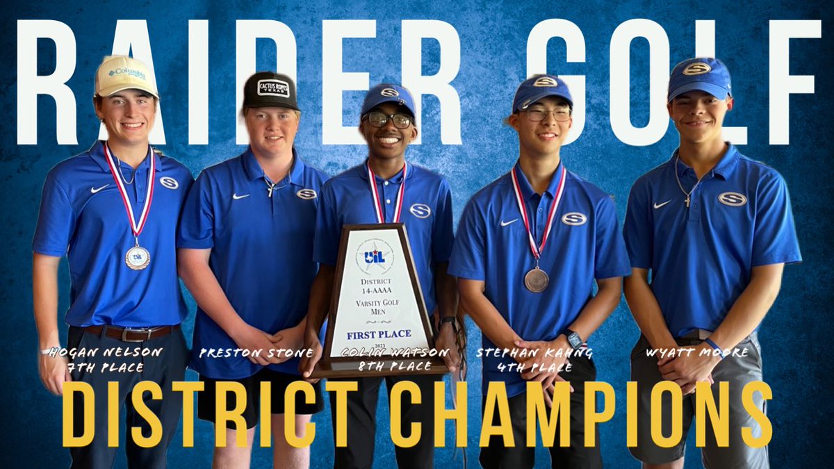 SVRaiderBooster's tweet photo. Congratulations to Raider Golf: Team District Champions 

Stephan Kahng - 4th place/Regional Qualifier
Hogan Nelson - 7th place/Regional Qualifier
Colin Watson - 8th place/Regional Qualifier
Wyatt Moore - Regional Qualifier
Preston Stone - Regional Qualifier https://t.co/b5BJUHYGJ5