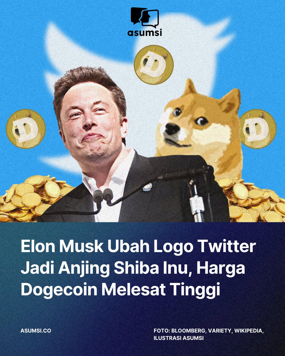 CEO Twitter, Elon Musk, mengganti logo Twitter dengan gambar anjing Shiba  Inu yang merupakan lambang mata uang kripto Dogecoin.