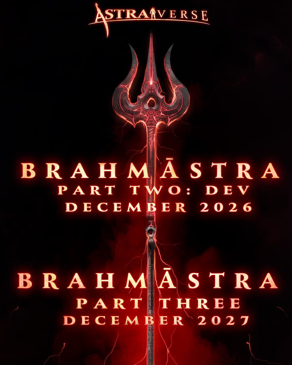 taran_adarsh's tweet photo. BIGGG NEWS… AYAN MUKERJI ANNOUNCES ’BRAHMASTRA’ 2 & 3… BOTH PARTS TO BE SHOT TOGETHER… #AyanMukerji announces the details - including the release - of #Brahmāstra 2 and 3…
⭐️ #Brahmāstra2: 2026
⭐️ #Brahmāstra3: 2027

Produced by Star Studios, Dharma Productions, Prime Focus and Ayan Mukerji.

#RanbirKapoor #AliaBhatt