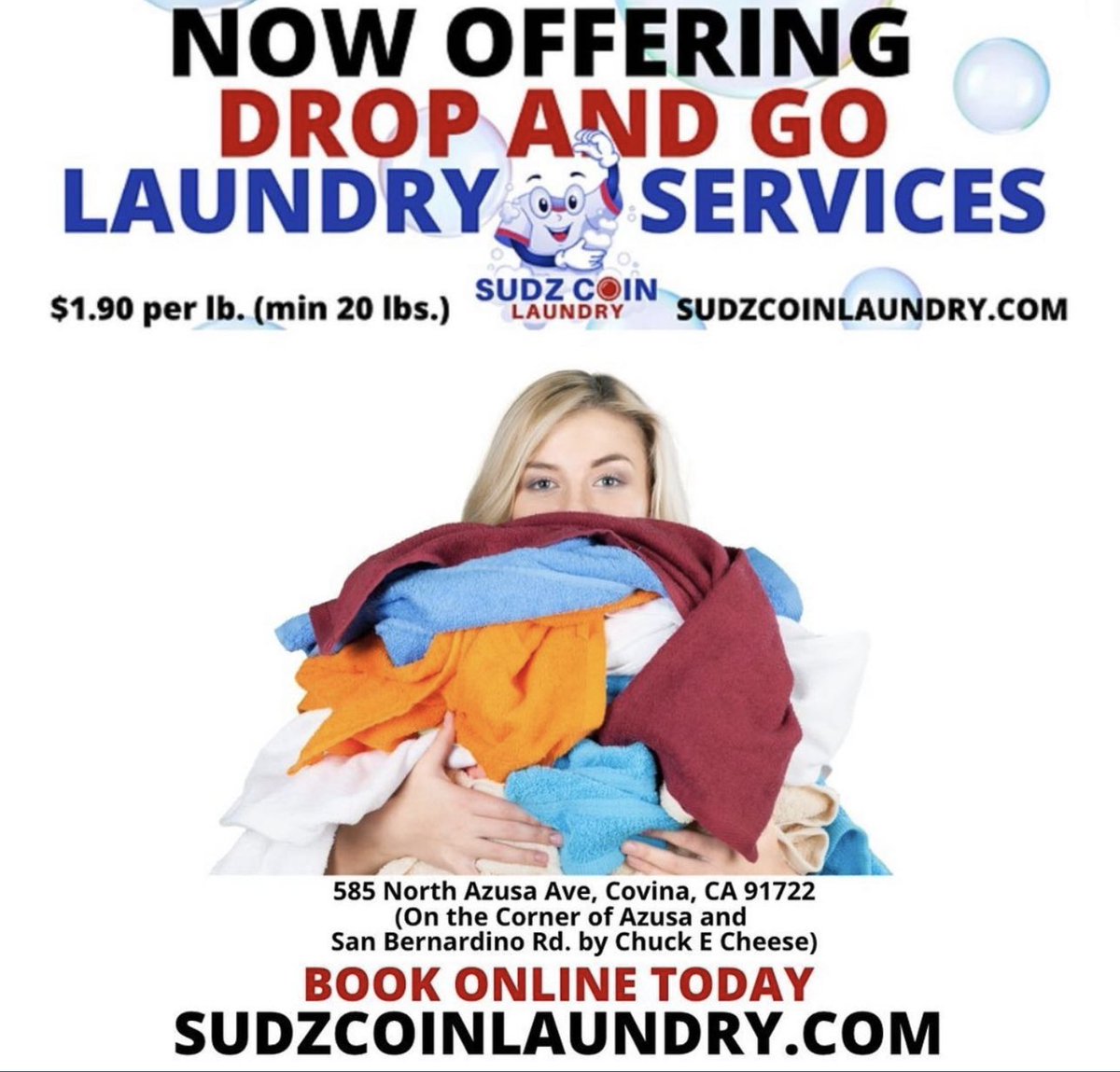 Laundry is no fun to do! Have us do it for you!
Simply go online and book an appointment at
sudzcoinlaundry.com
-
Your #Laundry Destination in #Covina
-
#fluffandfold #sudzlaundry #coinlaundry in #covina