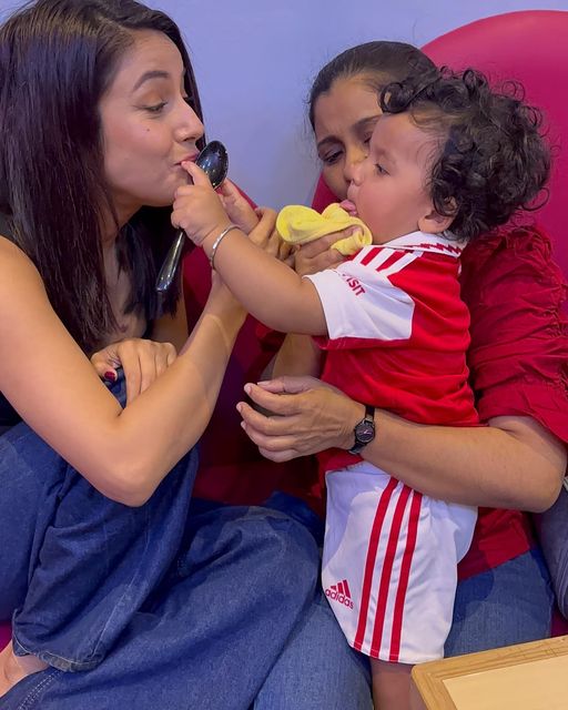 #ShehnaazGill posted these cute pictures while wishing #BhartiSingh and #HaarshLimbachiyaa’s son Laksh on his birthday.