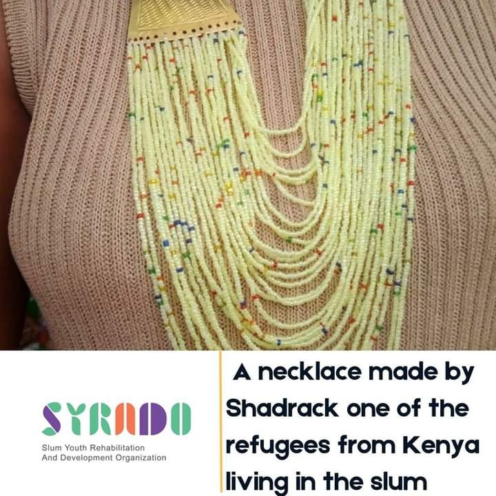 syradouganda's tweet photo. One of the Urban refugees Shadrack makes amazing Necklaces and needs your marketing support #UnlockingEndlessPossibilities #YouthEducation #HandsonSkilling #sdgs2030 #slumdevelopment https://t.co/jUQkQQbxbO
