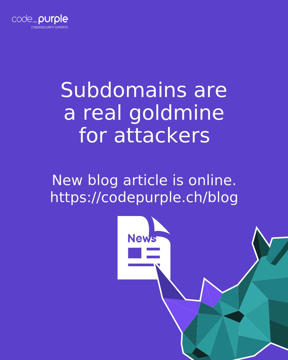 Subdomains are a real goldmine for attackers.

New blog article is online:
codepurple.ch/blog/subdomain…

#sensitivedata
#dataleak
#leak
#sme
#cybersecurity
#infosec
#ethicalhacking
#swissmade
#pentesting
#hacking