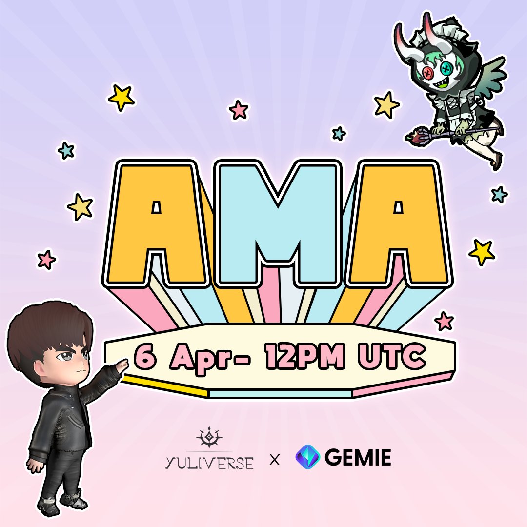 Gemie_Official's tweet photo. We’re holding an AMA with @TheYuliverse who’s also building a Metaverse platform!

💜 6 Apr- 8PM (UTC+8)
💜 Venue- https://t.co/I73P9mcbfO

💜Follow @Gemie_Official &amp; @TheYuliverse
💜 RT + Like https://t.co/HCUvUPIaw1