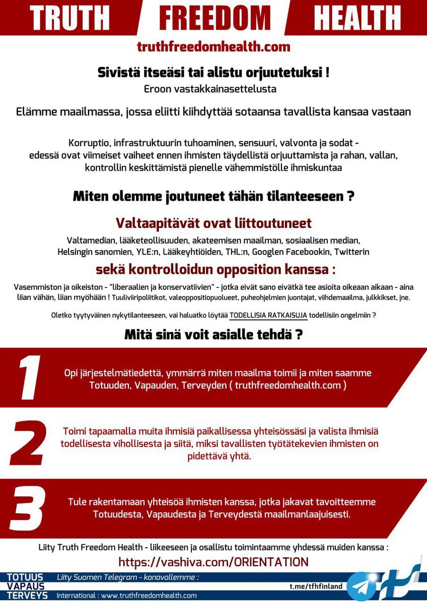 AnneHiTFH's tweet photo. #liity #truthdomhealth #openhouse to klo 18!
•Get educated or be enslaved‼️#totuus #vapaus #terveys #järkikäteen #eliitti #lääketeollisuus #sotateollisuus #suomi #politiikka #poliitikot #juontaja #julkkikset #tavallisetihmiset https://t.co/WhU32vp5fF