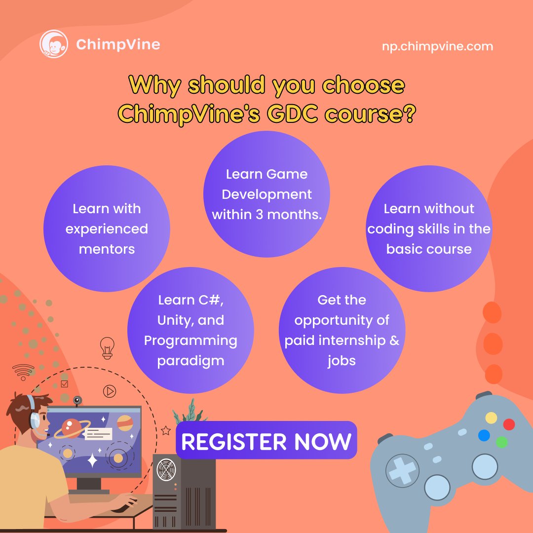 ChimpVine's tweet photo. Learn everything you can about game development to set yourself up for a bright future.

Seats are limited!
Register now:https://t.co/ZEGHveh85c

#eLearning #LearningIsFun #ChimpVine #GameDevelopmentCourse #GameDeveloper #GameEngine #GameDevelopment #Gamers #GameCreator #GDC2023 https://t.co/Q6S2WnnLwE