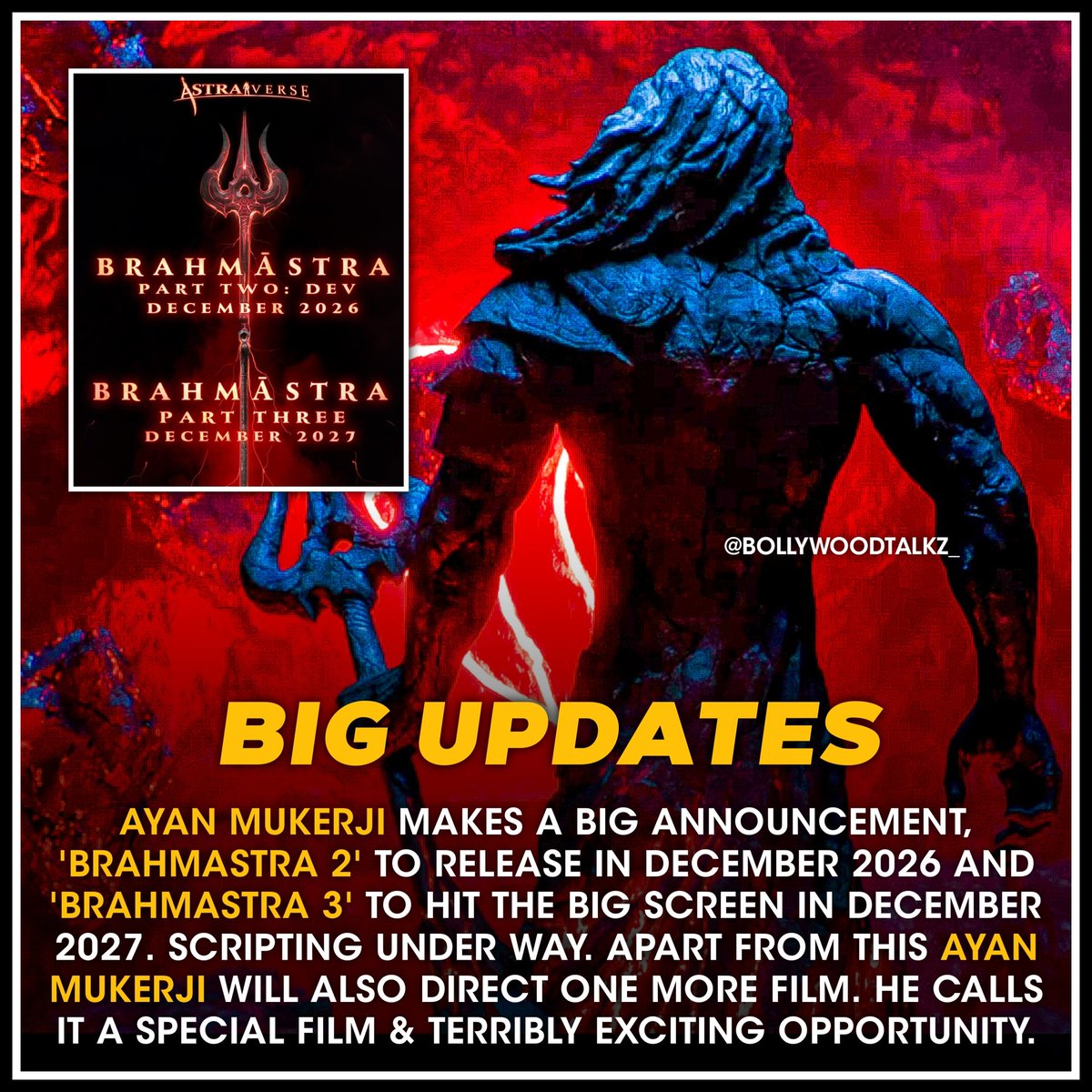 #AyanMukerji’s #Brahmastra Part 2 and 3 to be shot together.

Part 2 release date - December 2026
Part 3 release date - December 2027