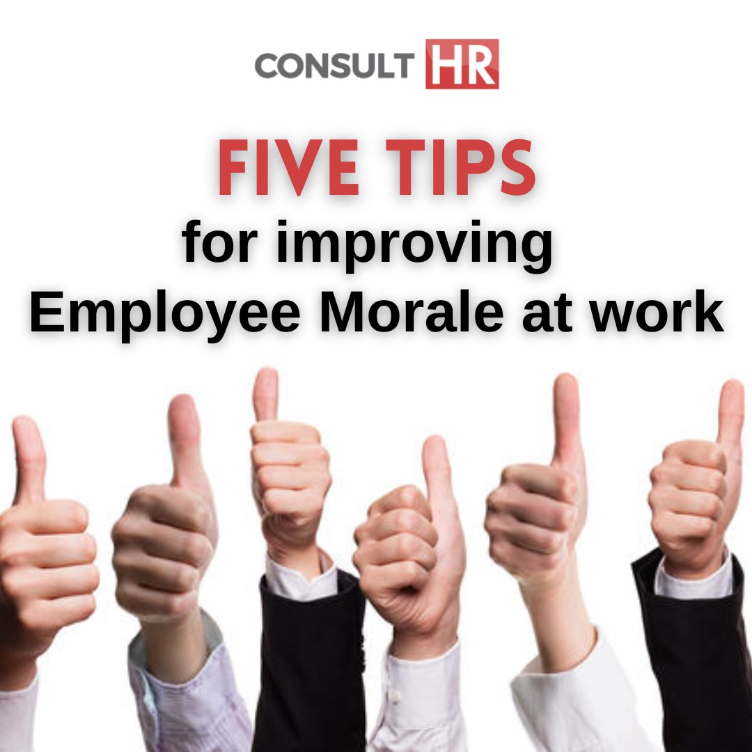 Here are 5 tips to improve morale at your company! 

◾ Encourage disconnection from work 
◾ Provide growth opportunities 
◾ Measure employee morale 
◾ Offer great benefits 
◾ Train Managers 

#employeemorale #boostmoraleatwork #HRtips #helpforemployers #ConsultHR
