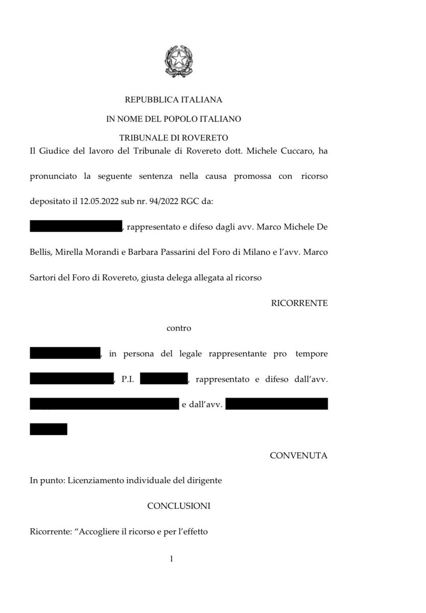 ant_lamberti1's tweet photo. Trib. Rovereto 10/2023: Ingiustificato il licenziamento del dirigente per motivi organizzativi, quando la riorganizzazione trova la sua ragione nella malattia del manager-> https://t.co/RZxJTTP1b4 https://t.co/xIgoT8Pn0Y