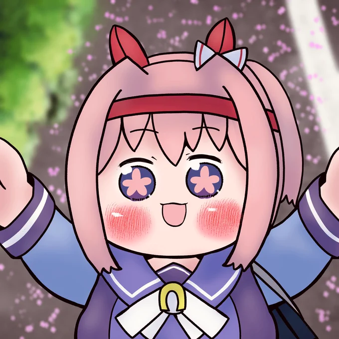 桜散ってきちゃったなぁ〜っていったら、肩をぎゅっと掴んで私のは散らないよって見せてくれる小悪魔な素質を潜ませるウララちゃん #ウマ娘 