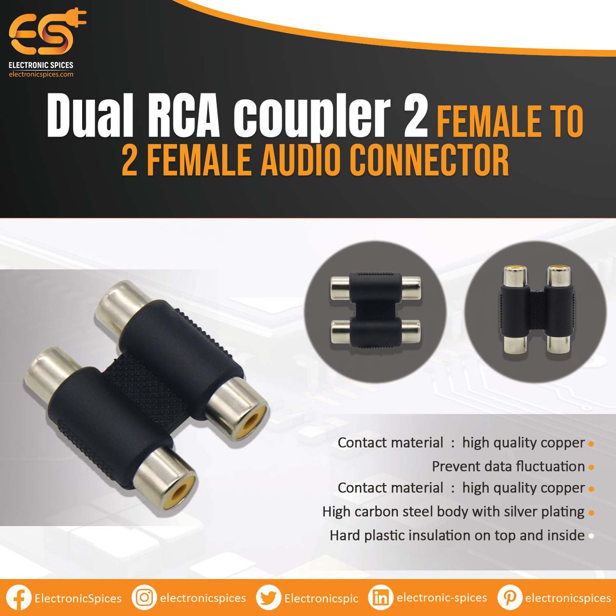 Electronicspic's tweet image. 𝗗𝘂𝗮𝗹 𝗥𝗖𝗔 𝗰𝗼𝘂𝗽𝗹𝗲𝗿 𝟮 𝗳𝗲𝗺𝗮𝗹𝗲 𝘁𝗼 𝟮 𝗳𝗲𝗺𝗮𝗹𝗲 𝗮𝘂𝗱𝗶𝗼 𝗰𝗼𝗻𝗻𝗲𝗰𝘁𝗼𝗿
𝗕𝘂𝘆 𝗡𝗼𝘄 : electronicspices.com/product/dual-r…
#femaleaudio #audioconnector #femaleconnector  #audiocable #audioequipment #audiogear #electronic #audioplugin #audiorecording