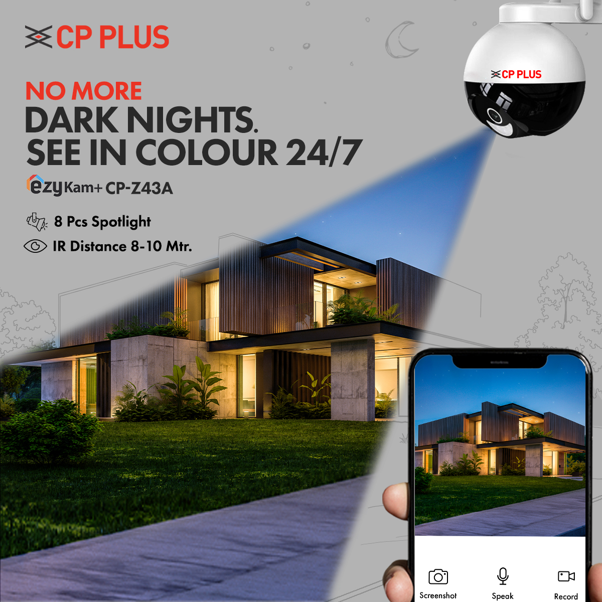 cpplusglobal's tweet photo. Don’t let the dark of the nights stress you about your home security. With ezyKam+ CP-Z43A, see your nights in colours and enjoy yourself in peace. Visit the link in bio to grab yours now. 🏠

#CPPlus #EzyKam #SmartHomeSecurity #SmartCameras #WifiCameras #SmartHomeSolutions https://t.co/pzvIUVXs5D