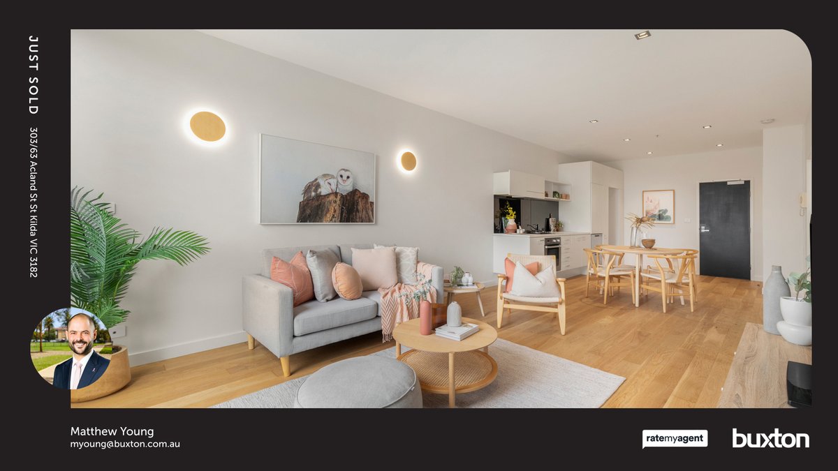 🛌 2 🛀 2 🚘 2
📍 303/63 Acland St, St Kilda, VIC, 3182

My latest sale on RateMyAgent.

rma.reviews/a4QiiuOH3sIz

...
#ratemyagent #realestate #Buxton_Port_Phillip__St_Kilda
