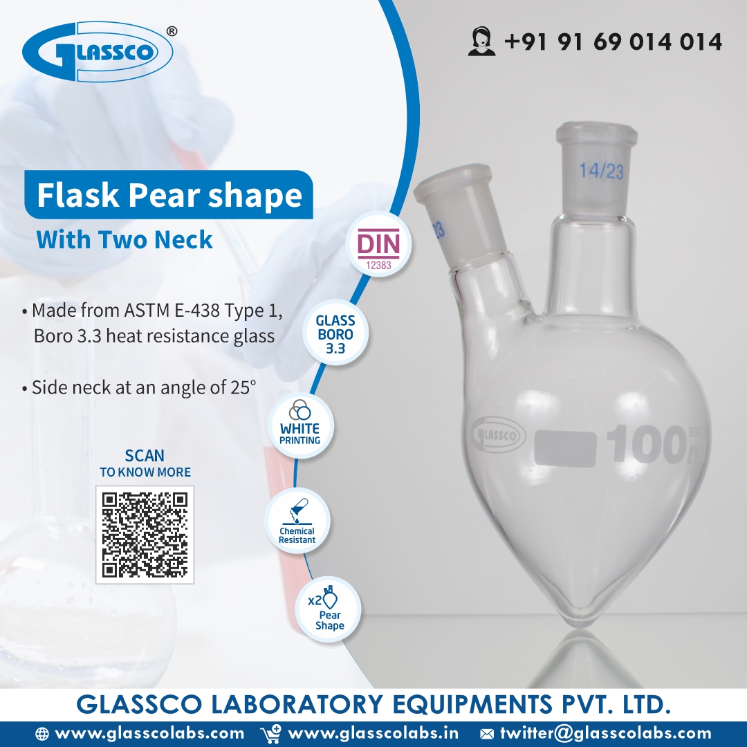 'Get ready to mix things up with this pear-shaped flask! ⚗️

 #ChemicalReactions #ScienceExperiments #PearShapeFlask #TwoNeckFlask #LabSupplies #ScienceEquipment #ChemistryTools #ScientificInstruments #ChemicalSolutions #LaboratoryResearch'