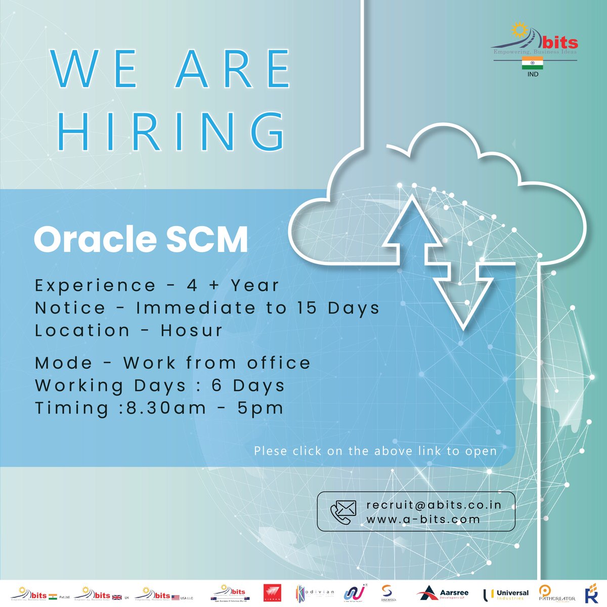 Oracle SCM

Experience - 4 + Years.
Notice - Immediate to 15 Days
Location - Hosur .
Mode - Work from office.
Working Days : 6 Days.
Timing :8.30am - 5pm.

#ssgroup #abits #recruiters #linkedinjobs #career #careergrowth #careerdevelopment #targetcareers #jobhiring #jobsearch