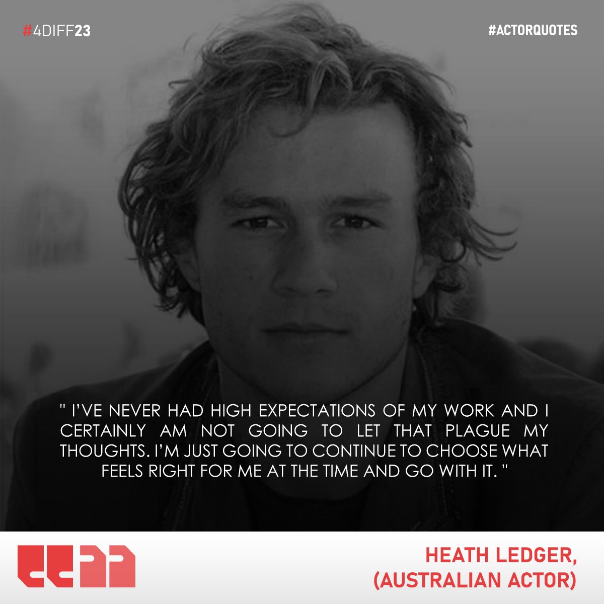 4D_FilmFest's tweet photo. “I’ve never had high expectations of my work and I certainly am not going to let that plague my thoughts. I’m just going to continue to choose what feels right for me at the time and go with it.” — Heath Ledger
#ActorQuote #Quote #HeathLedger #fdiff2023 #fdiff https://t.co/ErBCqWlTEu