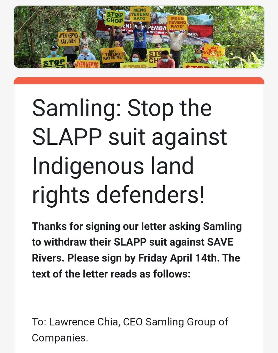 mohammadarju's tweet photo. A @PEFC-certified Malaysian logging company, Samling, is taking Indigenous rights defenders to court under a frivolous defamation lawsuit without any merit. #SLAPPSuit
Indigenous NGO Save Rivers is pushing for accountability in Malaysian timber industry https://t.co/NxNbUzXk3f https://t.co/797rqdLctT
