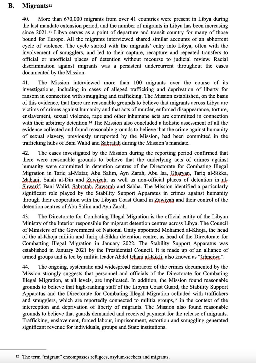 sallyhayd's tweet photo. From the UN Independent Fact-Finding Mission on Libya's final report (from last week) on the human rights situation there. People who have read my book, please read this too: look at how much is known & how things are carrying on. The suffering continues. https://t.co/p1lWwbWuAD https://t.co/AcJwZdxiJj