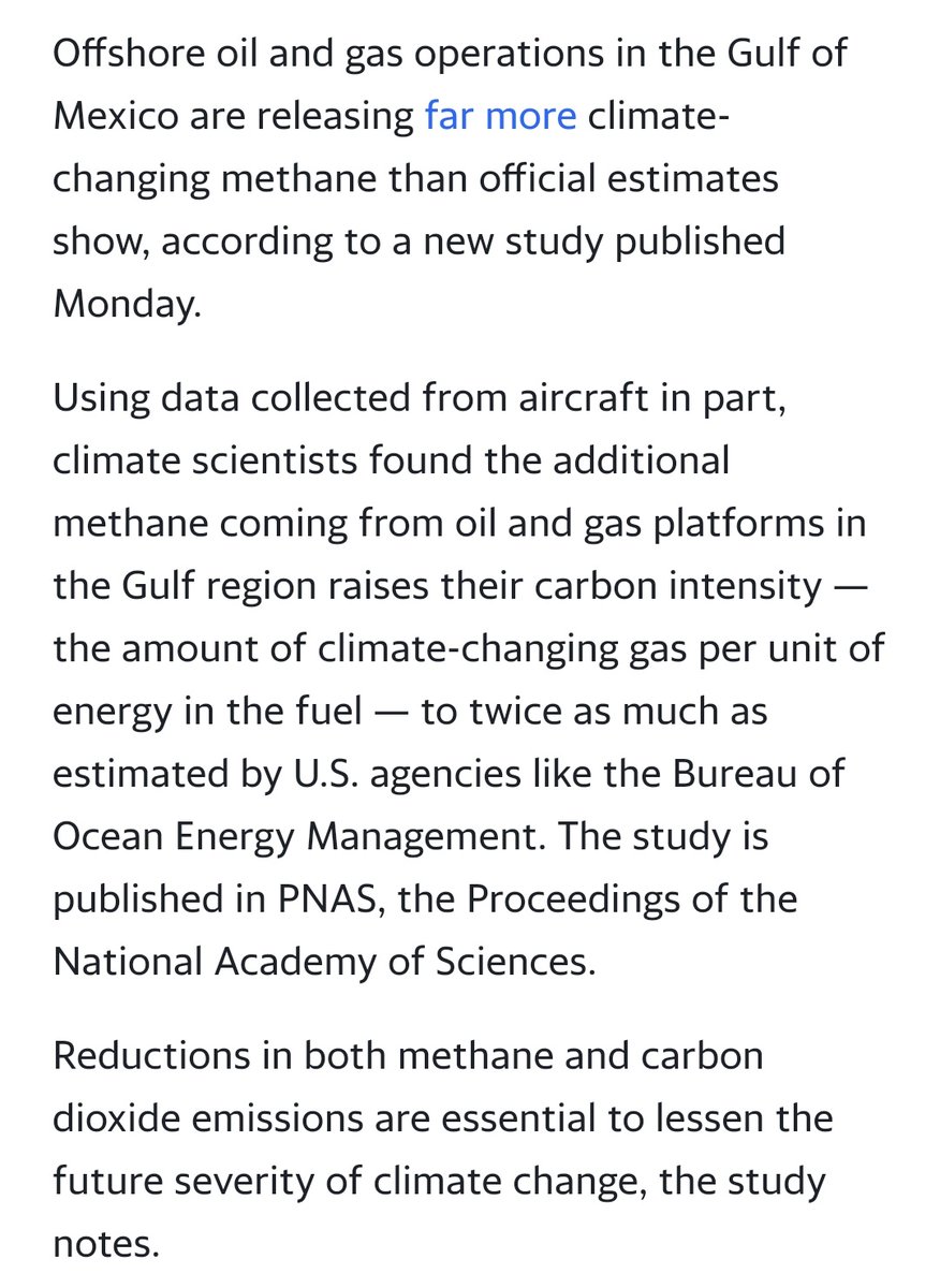bellesapepper37's tweet image. cc: #StopWillowProject
@POTUS
@VP @SecDebHaaland

&quot;Offshore oil and gas operations in the Gulf of Mexico are releasing far more climate-changing methane than official estimates show, according to a new study published Monday.&quot;