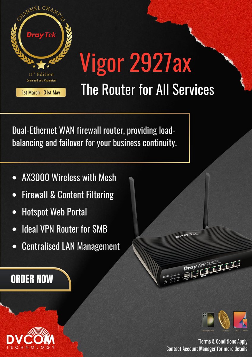 DvcomTechnology's tweet image. Premium. Reliable. Affordable.

Registration Link: lnkd.in/dj3mn8dK

@DrayTek_HQ

#DrayTekChannelChamp2023 #NetworkingCompetition #NetworkingProfessionals #innovativetechnology #networkdesign #configuration #troubleshooting #IndustryRecognition #UAE #taiwan #networking