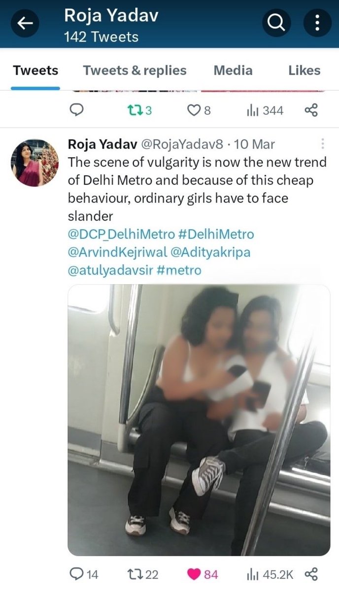 RojaYadav8's tweet photo. Few days back ,l tweeted something on which l was trolled about people's right with abusive words so I deleted my post ,thanks to @DCP_DelhiMetro who explained that fundamental rights come with duties and initiated the rule"diprespectful clothesor behaviour will not be tolerated" https://t.co/zjejaMLOFR