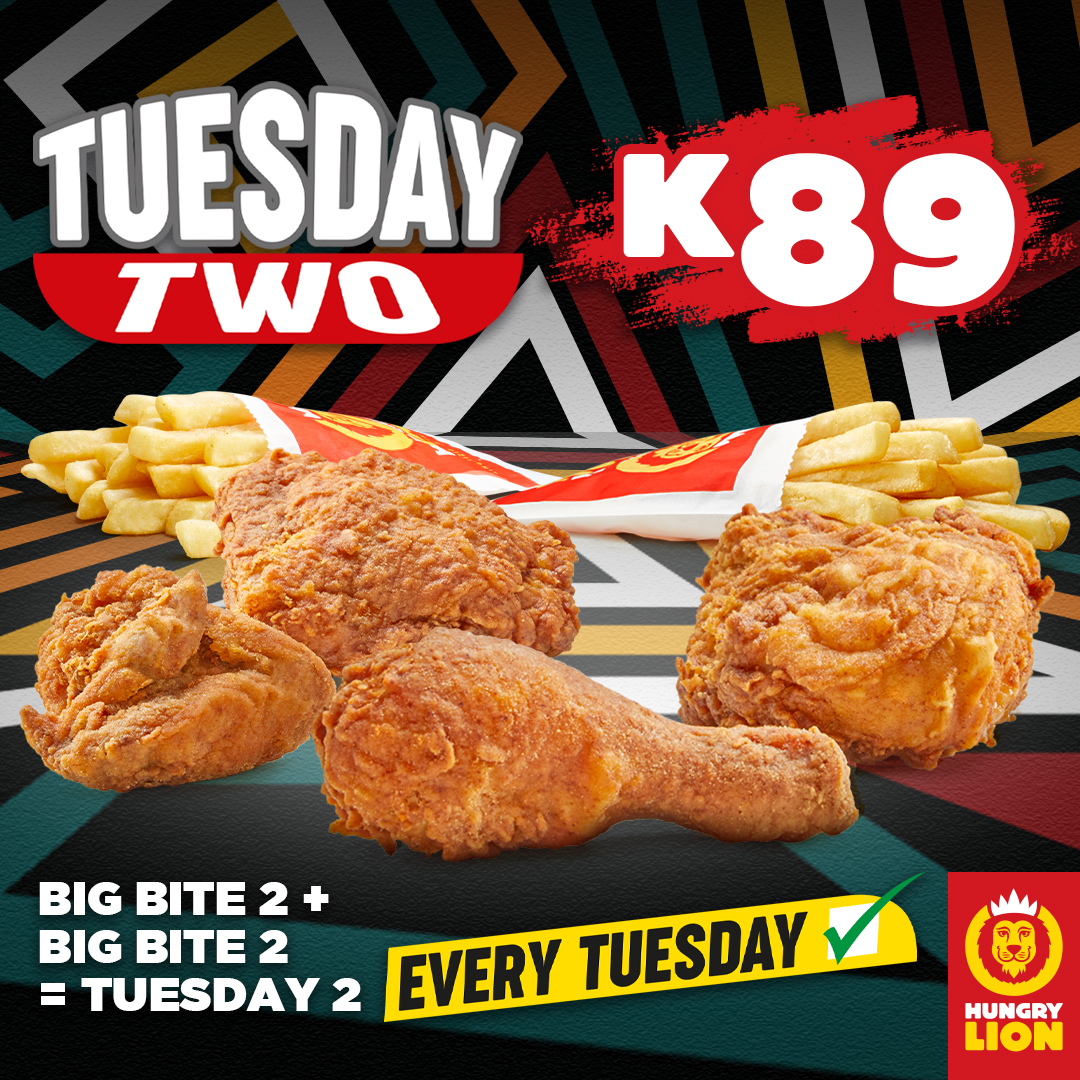 Double the delight, half the price. Try our #TuesdayTwo special for only K89. Bring a friend and enjoy twice the fun! #HungryLikeALion