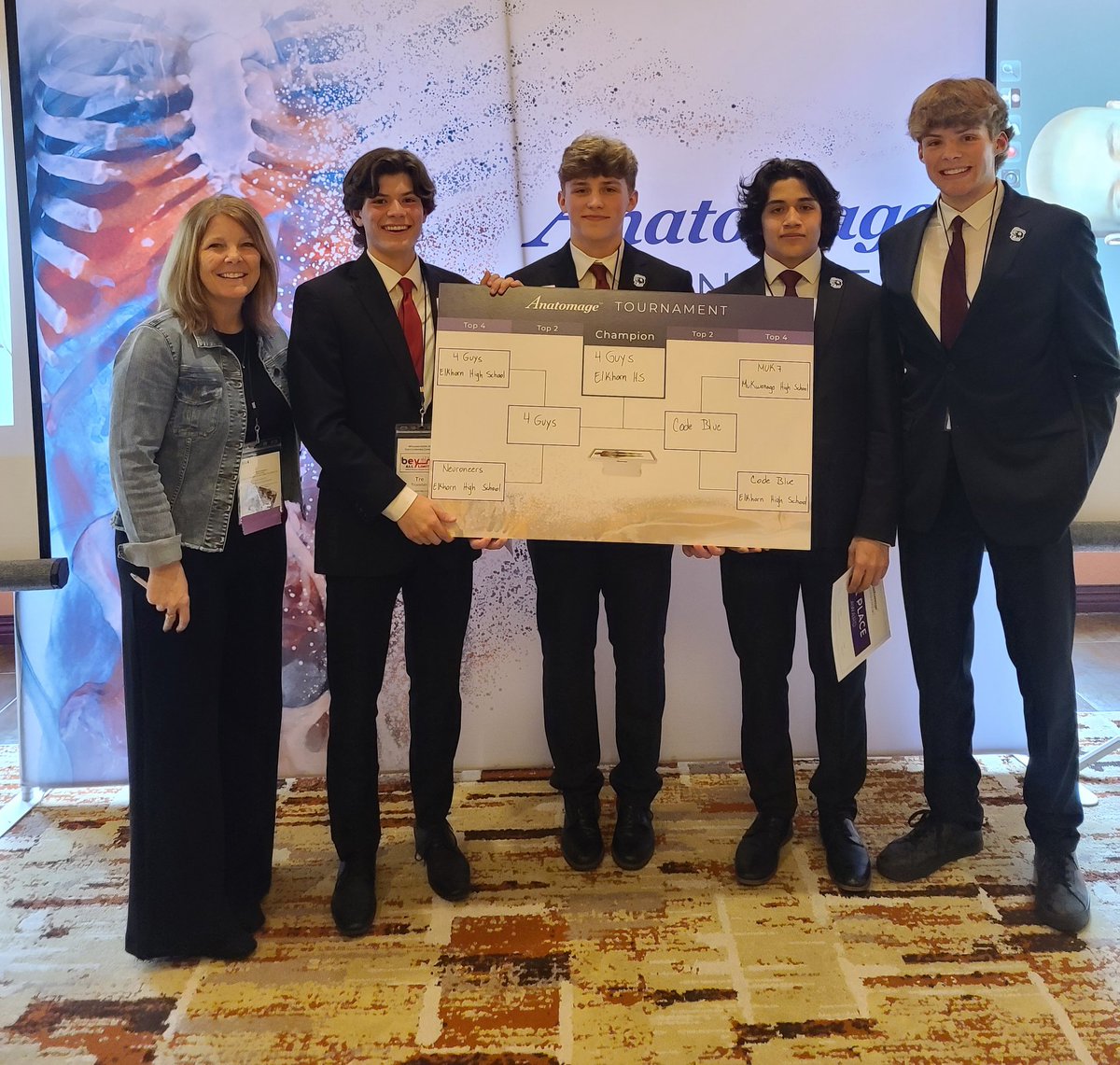 SteinkeSteph's tweet image. Elkhorn HOSA dominated the Anatomage Anatomy Tournament at the State Leadership Conference! 50 teams competed, and #goElks placed 1st, 2nd, and 4th

The State Champs Myles, Tre, Leo, &amp;amp; Thorin

2nd place Jillian, Tori, Gillian, &amp;amp; Addie

4th place Abby, Maddy, Anna, &amp;amp; Rachel