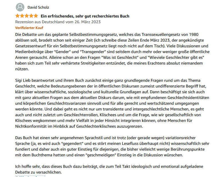 gespraechswert's tweet photo. @HerbstSucht @katooZafarani Mein Buch ist ja gerade erst erschienen, das war die erste ausführliche Rezi, Scholz ist der Herausgeber des Fachbuchs "Transidentität und Drittes Geschlecht am Arbeitsplatz". #AlleSGender #Geschlecht #Gender #Rezension https://t.co/eEZC5XIRHe