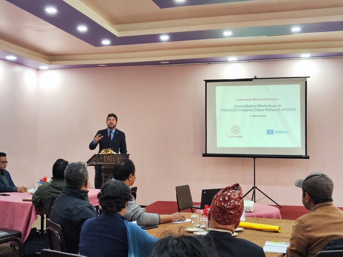 UNESCOKathmandu's tweet photo. 📢Kathmandu to apply as the city of #Films🎬!
Country's creative experts & representatives of the Kathmandu Metropolitan Office & #UNESCONepal sat together to chart out a four-year detailed action plan for #Kathmandu city's application to the UNESCO #CreativeCitiesNetwork (UCCN). https://t.co/Z8lwlZ57yh