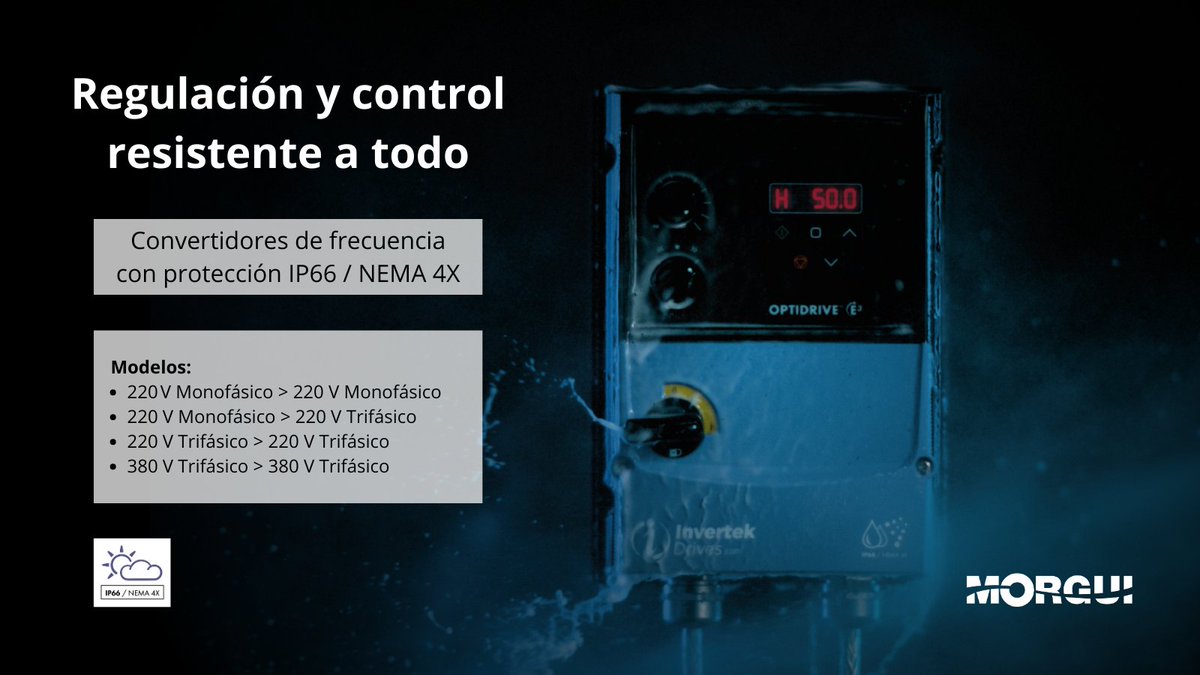 morguiclima's tweet photo. Convertidores de frecuencia resistentes a todo 💪

Variadores #IP66 resistentes al polvo, humedad, químicos y lavados de agua a presión 💦

🔎 Toda la información sobre los convertidores, sus funciones y características la encontrarás aquí https://t.co/Ijb6YVWA8b

#hvac #variador https://t.co/wrRu5bTBRb