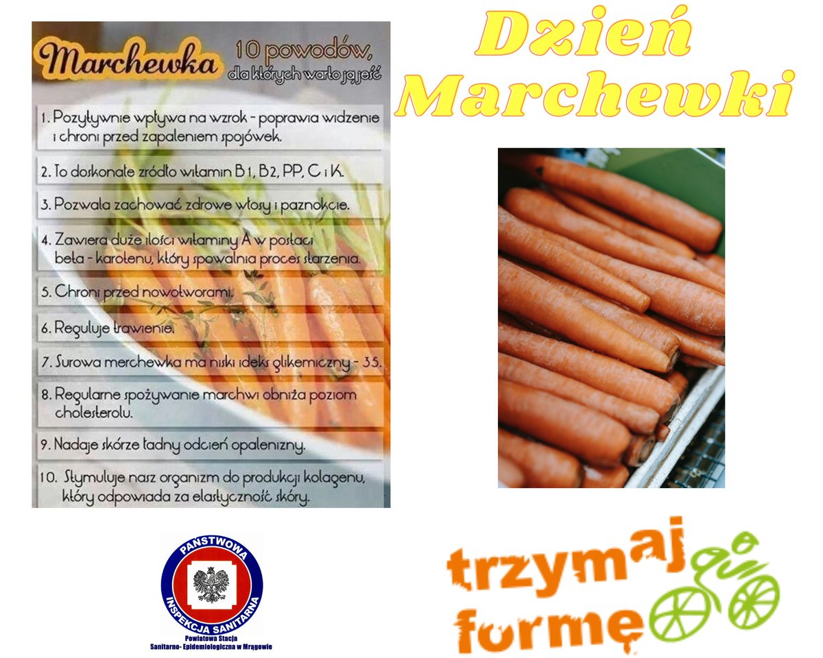 PSSEMragowo's tweet image. 📷Czy wiesz że marchewka ma swoje święto? Dzień Marchewki przypada 4 kwietnia. Dzień Marchewki powstał w 2003 roku, wieść o tym prozdrowotnym święcie dość szybko rozprzestrzeniła się na cały świat. 
#WiedzaToZdrowie #marchewka #witaminy #zdrowie #TrzymajFormę #SanepidMrągowo