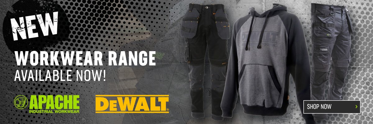 NEW Apache &amp; DeWalt Workwear. Available from Sparesbase. Trousers, Jackets, Fleece, Sweatshirts, T-Shirts, Gilets - sparesbase.co.uk/workwear-6145-…